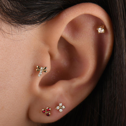 18k Gold Tragus Piercing, 14k Solid Gold Gold Tragus Piercing with Ruby Stone, Cartilage Tragus Piercing, Ruby Cartilage Tragus Earrings