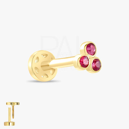 18k Gold Tragus Piercing, 14k Solid Gold Gold Tragus Piercing with Ruby Stone, Cartilage Tragus Piercing, Ruby Cartilage Tragus Earrings