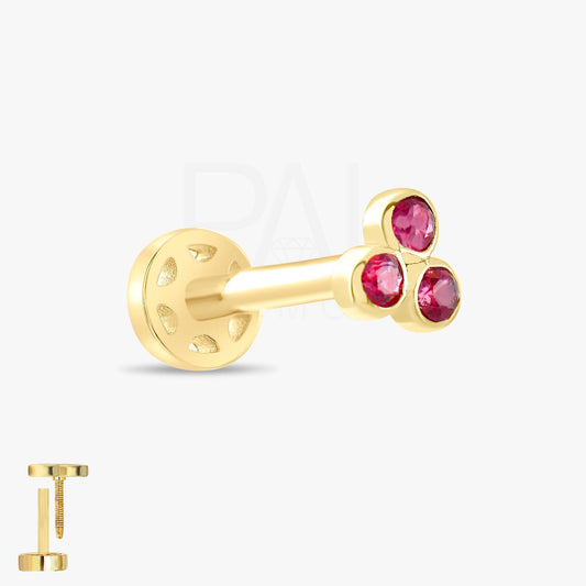 18k Gold Tragus Piercing, 14k Solid Gold Gold Tragus Piercing with Ruby Stone, Cartilage Tragus Piercing, Ruby Cartilage Tragus Earrings