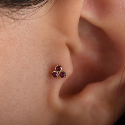 18k Gold Tragus Piercing, 14k Solid Gold Gold Tragus Piercing with Ruby Stone, Cartilage Tragus Piercing, Ruby Cartilage Tragus Earrings