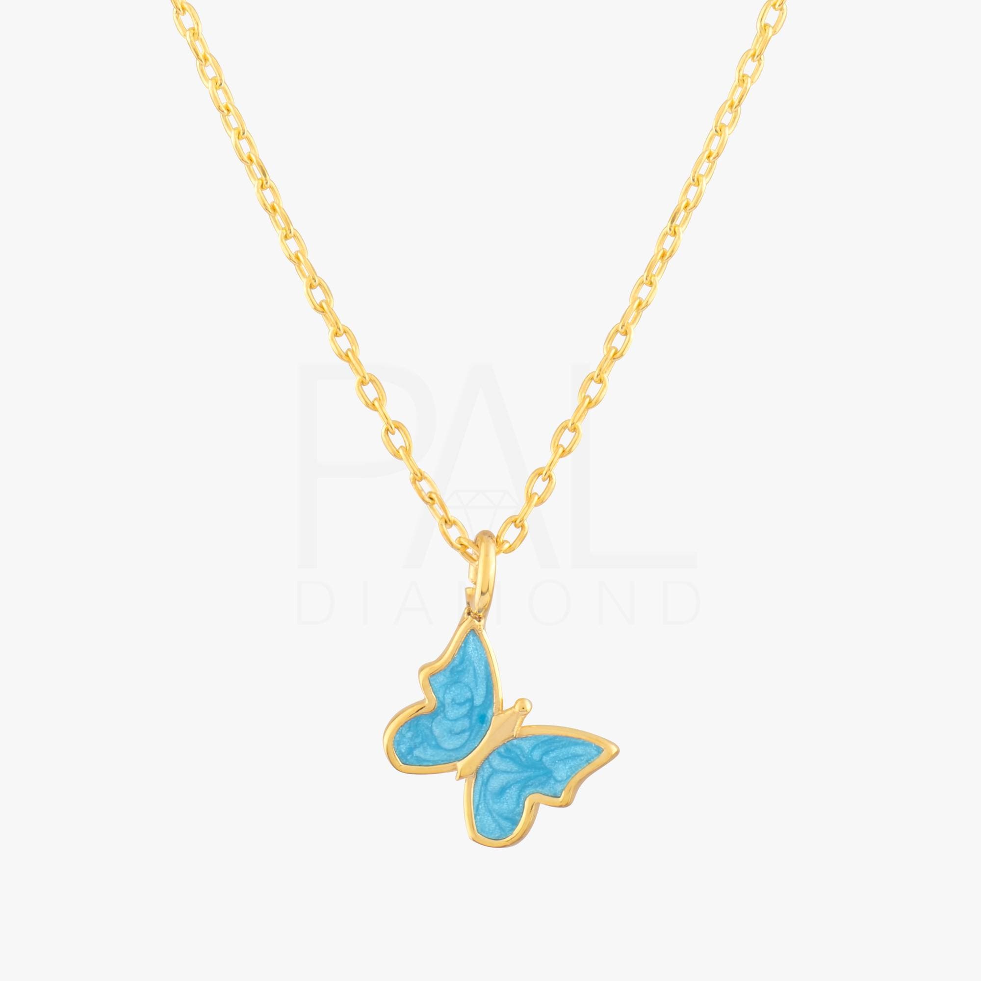18k Solid Gold Butterfly Necklace, 14k Enamel Butterfly Gold Necklace, Dainty Butterfly Necklace, Butterfly Pendant, Daily Butterfly Pendant