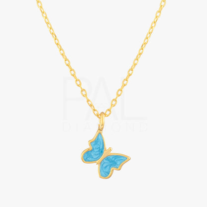 18k Solid Gold Butterfly Necklace, 14k Enamel Butterfly Gold Necklace, Dainty Butterfly Necklace, Butterfly Pendant, Daily Butterfly Pendant