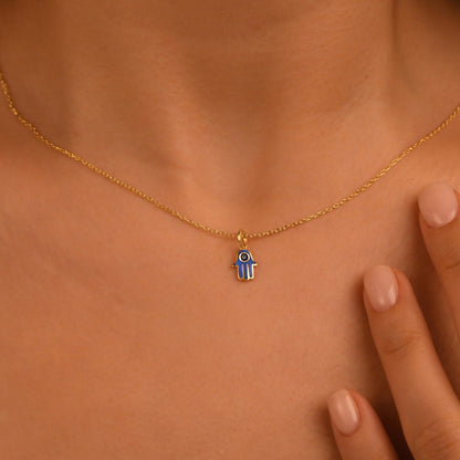 18k Hamsa Necklace, 14k Solid Gold Evil Eye Hamsa Necklace, Hand of Fatima Necklace, Gold Fatima Pendant, Good Luck Necklace Jewelry