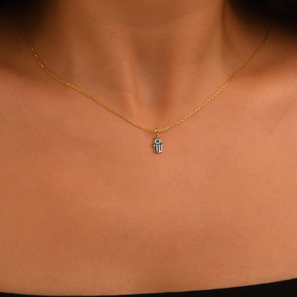 18k Hamsa Necklace, 14k Solid Gold Evil Eye Hamsa Necklace, Hand of Fatima Necklace, Gold Fatima Pendant, Good Luck Necklace Jewelry