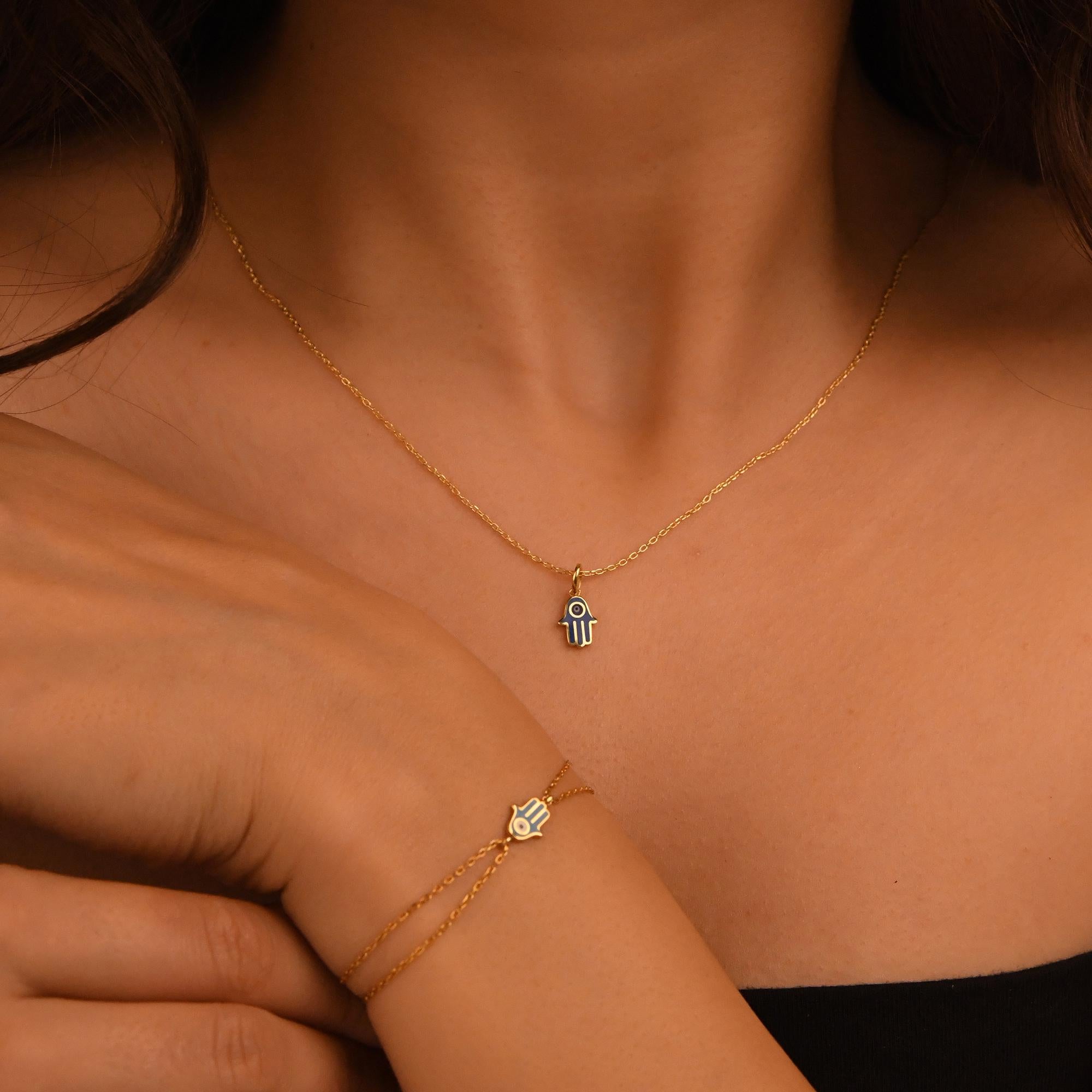 18k Hamsa Necklace, 14k Solid Gold Evil Eye Hamsa Necklace, Hand of Fatima Necklace, Gold Fatima Pendant, Good Luck Necklace Jewelry