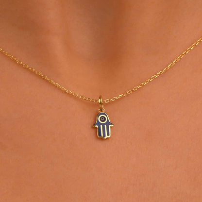 18k Hamsa Necklace, 14k Solid Gold Evil Eye Hamsa Necklace, Hand of Fatima Necklace, Gold Fatima Pendant, Good Luck Necklace Jewelry