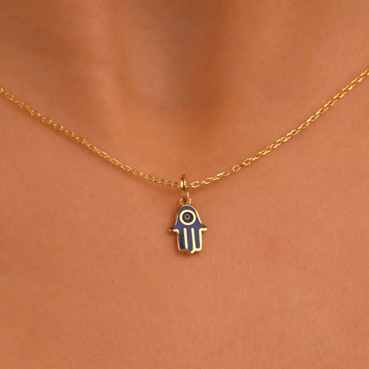 18k Hamsa Necklace, 14k Solid Gold Evil Eye Hamsa Necklace, Hand of Fatima Necklace, Gold Fatima Pendant, Good Luck Necklace Jewelry