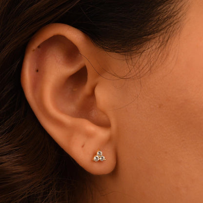 18k Gold 3 Stones Diamond Earrings, Diamond Trio Earrings, 14k Solid Gold Diamond Cluster Earrings, Real Diamond Stud Trio Earrings