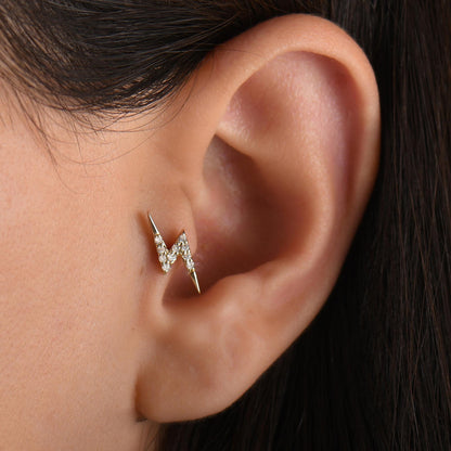 18k Gold Lighting Diamond Tragus Piercing, 14k Solid Gold Natural Diamond Lighting Cartilage Tragus Earrings, Diamond Tragus for Women