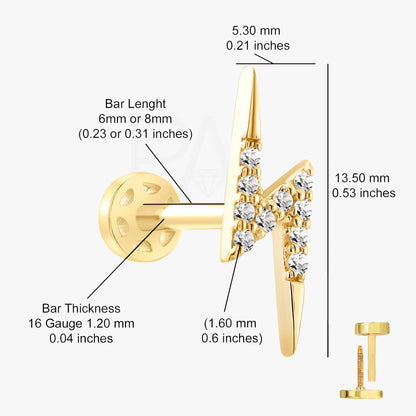18k Gold Lighting Diamond Tragus Piercing, 14k Solid Gold Natural Diamond Lighting Cartilage Tragus Earrings, Diamond Tragus for Women