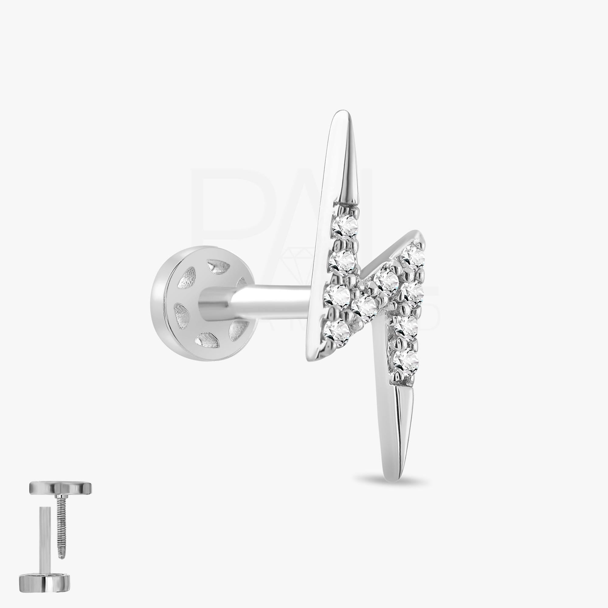 18k Gold Lighting Diamond Tragus Piercing, 14k Solid Gold Natural Diamond Lighting Cartilage Tragus Earrings, Diamond Tragus for Women