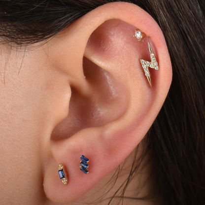 18k Gold Lighting Diamond Tragus Piercing, 14k Solid Gold Natural Diamond Lighting Cartilage Tragus Earrings, Diamond Tragus for Women