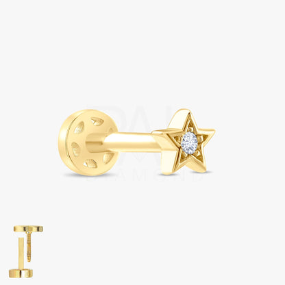 18k Diamond Mini Star Tragus Piercing, 14k Solid Gold Mini Celestial Star Tragus Earrings for Women, Dainty Diamond Star Cartilage Earring