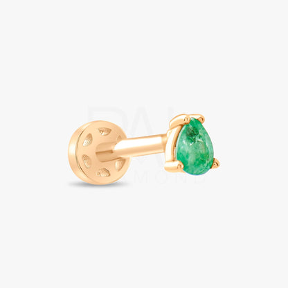18k Solid Gold Tragus Piercing with Emerald Stone, 16G Cartilage Tragus Earrings, 14k Natural Emerald Tragus Piercing, Gold Tragus Jewelry