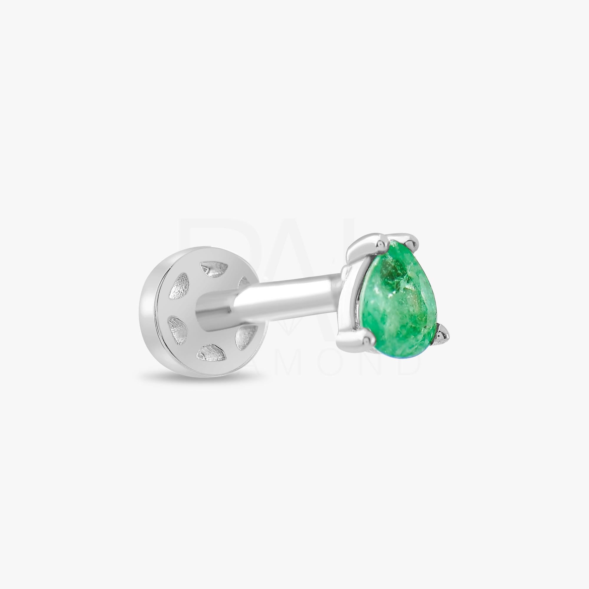 18k Solid Gold Tragus Piercing with Emerald Stone, 16G Cartilage Tragus Earrings, 14k Natural Emerald Tragus Piercing, Gold Tragus Jewelry