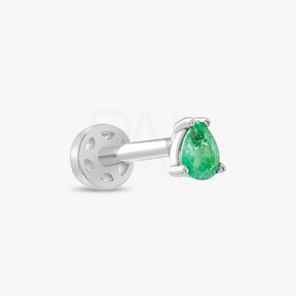 18k Solid Gold Tragus Piercing with Emerald Stone, 16G Cartilage Tragus Earrings, 14k Natural Emerald Tragus Piercing, Gold Tragus Jewelry