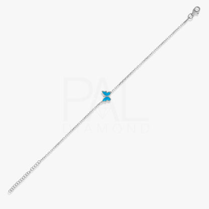 18k Solid Gold Butterfly Bracelet, 14k Gold Blue Butterfly Bracelet, Colorful Enamel Handmade Gold Bracelet, Dainty Real Gold Bracelet