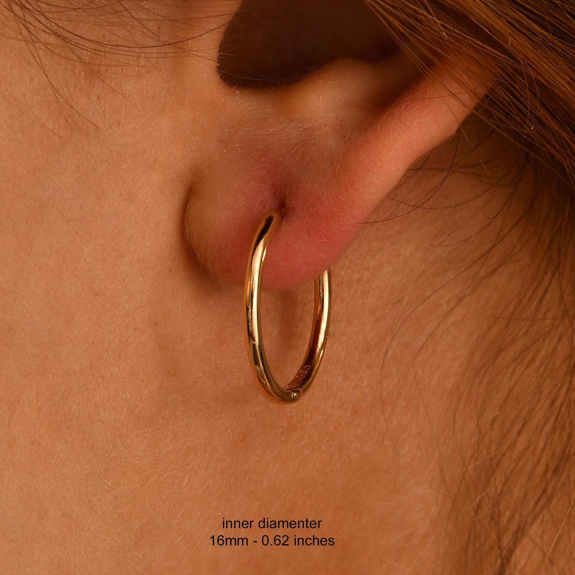 14k Solid Gold Hoop Earrings, Real Gold Hoop Earrings, Hinged Huggie Earrings, Gold Round Hoop Earrings, Gold Endless Thin Hoop Earrings