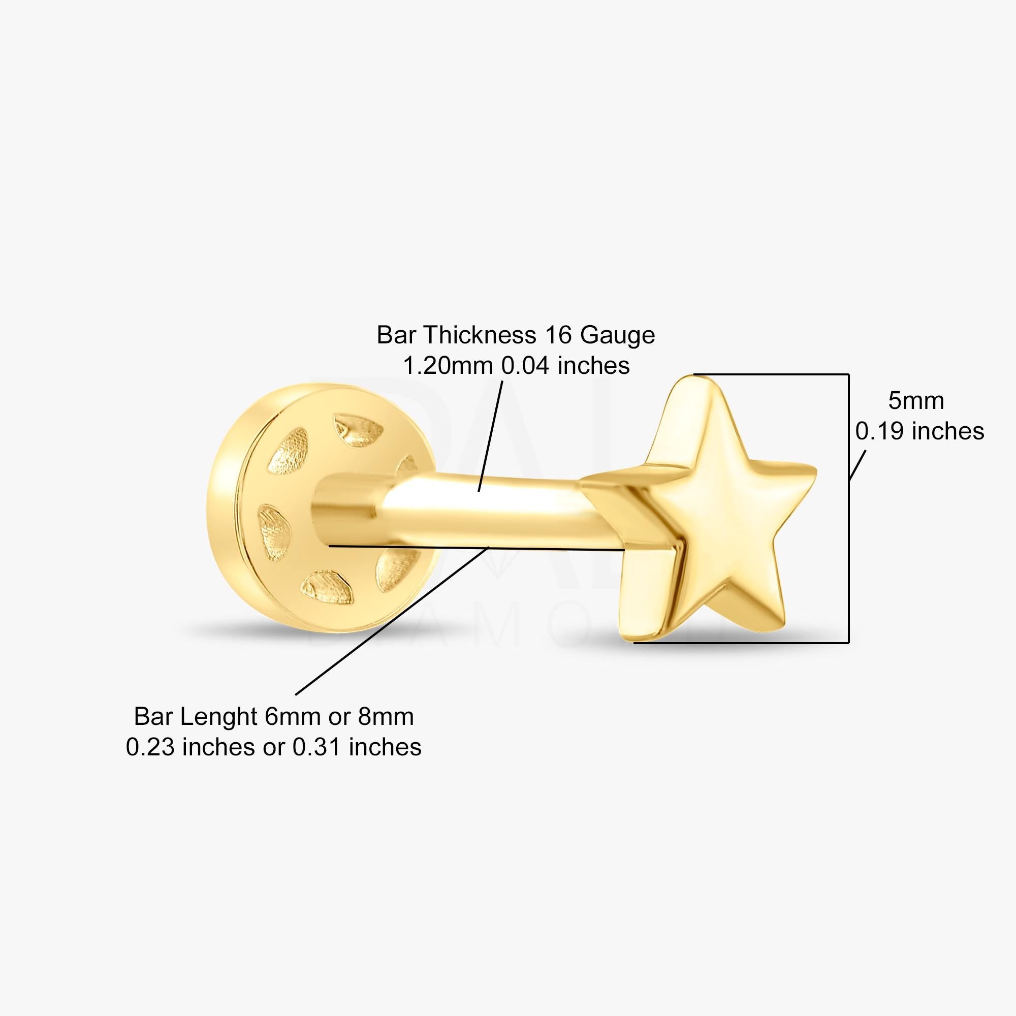18k Solid Gold Star Tragus Earrings, 14k Real Gold Celestial Tragus Piercing, Dainty Gold Star Cartilage Screw Back Tragus Piercing Jewelry