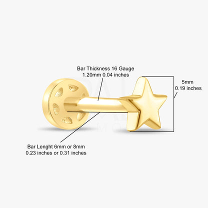 18k Solid Gold Star Tragus Earrings, 14k Real Gold Celestial Tragus Piercing, Dainty Gold Star Cartilage Screw Back Tragus Piercing Jewelry