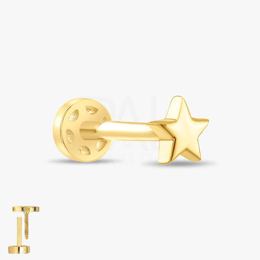 18k Solid Gold Star Tragus Earrings, 14k Real Gold Celestial Tragus Piercing, Dainty Gold Star Cartilage Screw Back Tragus Piercing Jewelry