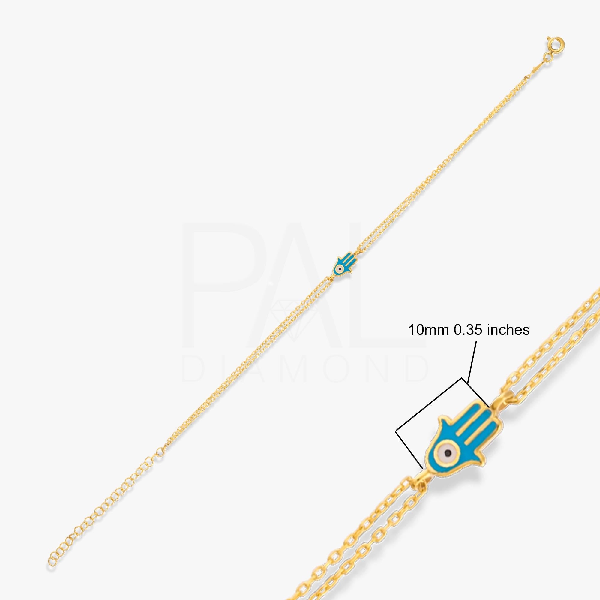 18k Hand of Fatima Bracelet, 14k Solid Gold Hamsa Bracelet, Gold Evil Eye Bracelet, Real Gold Enamel Good Luck Bracelet, Lucky Bracelet