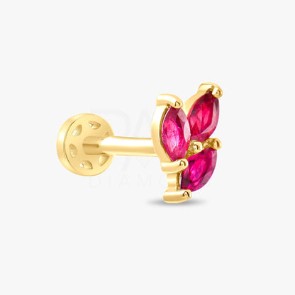 18k Solid Gold Marquise Ruby Tragus Earrings, 14k Ruby Stone Tragus Piercing, Color Stone Gold Tragus Earrings, Cartilage Stud Earrings