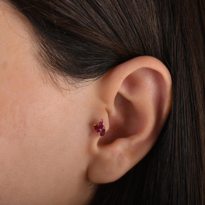 18k Solid Gold Marquise Ruby Tragus Earrings, 14k Ruby Stone Tragus Piercing, Color Stone Gold Tragus Earrings, Cartilage Stud Earrings