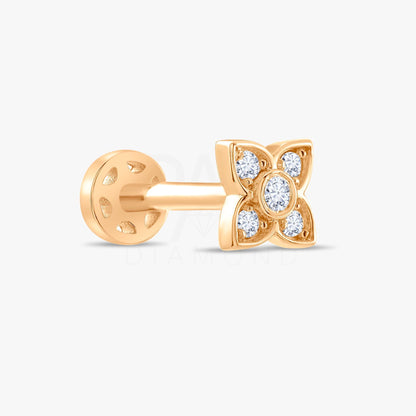 18k Gold Clover Diamond Tragus Piercing, 14k Gold Cartilage Diamond Tragus Earrings, Screw Back Tragus Earrings Jewelry, Clover Earrings