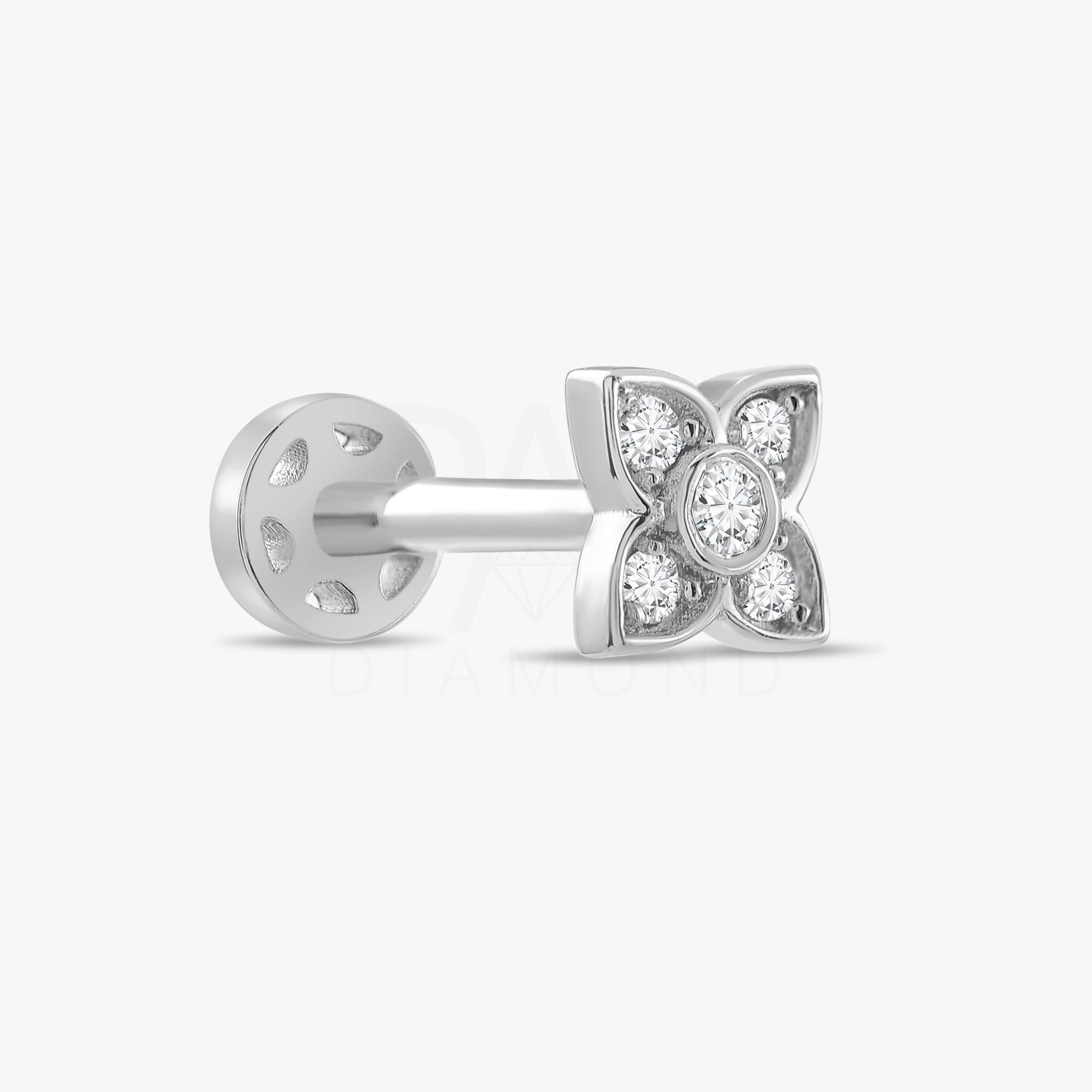 18k Gold Clover Diamond Tragus Piercing, 14k Gold Cartilage Diamond Tragus Earrings, Screw Back Tragus Earrings Jewelry, Clover Earrings