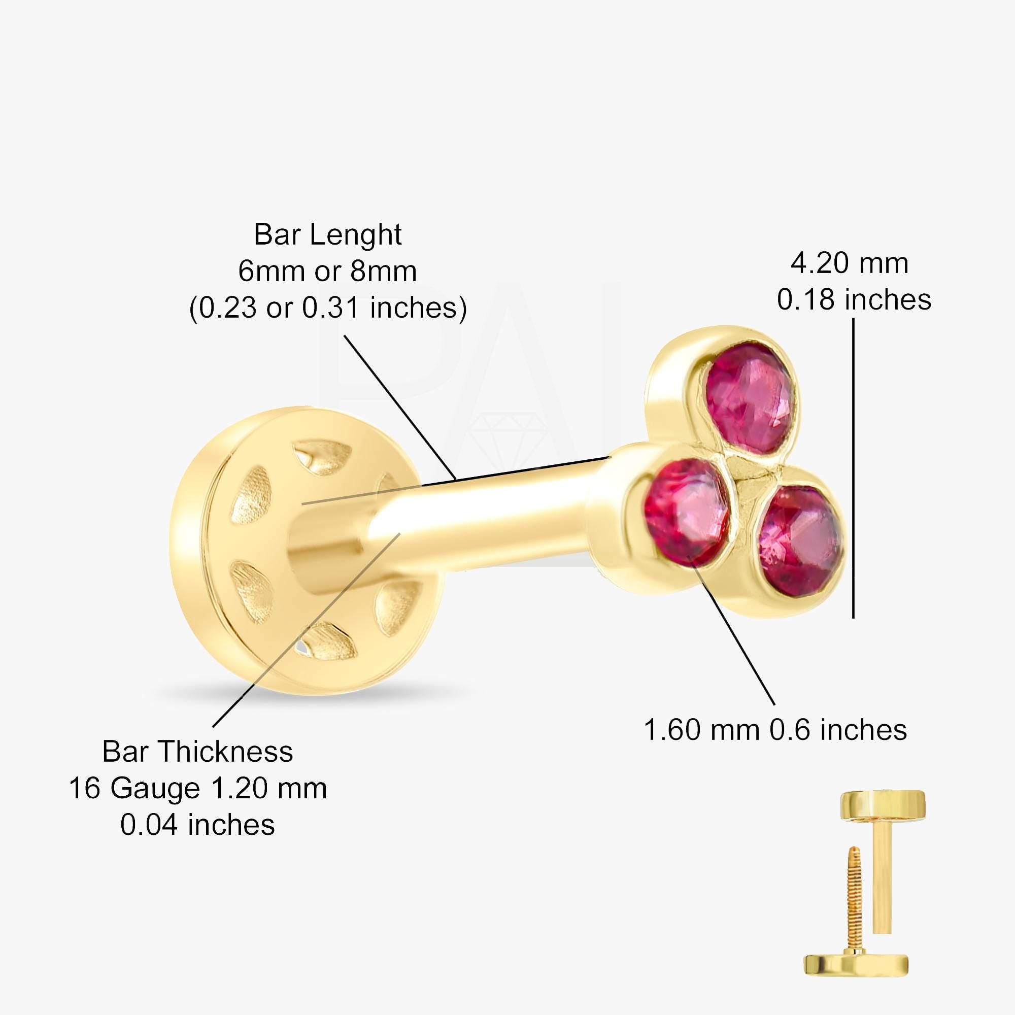 18k Gold Tragus Piercing, 14k Solid Gold Gold Tragus Piercing with Ruby Stone, Cartilage Tragus Piercing, Ruby Cartilage Tragus Earrings