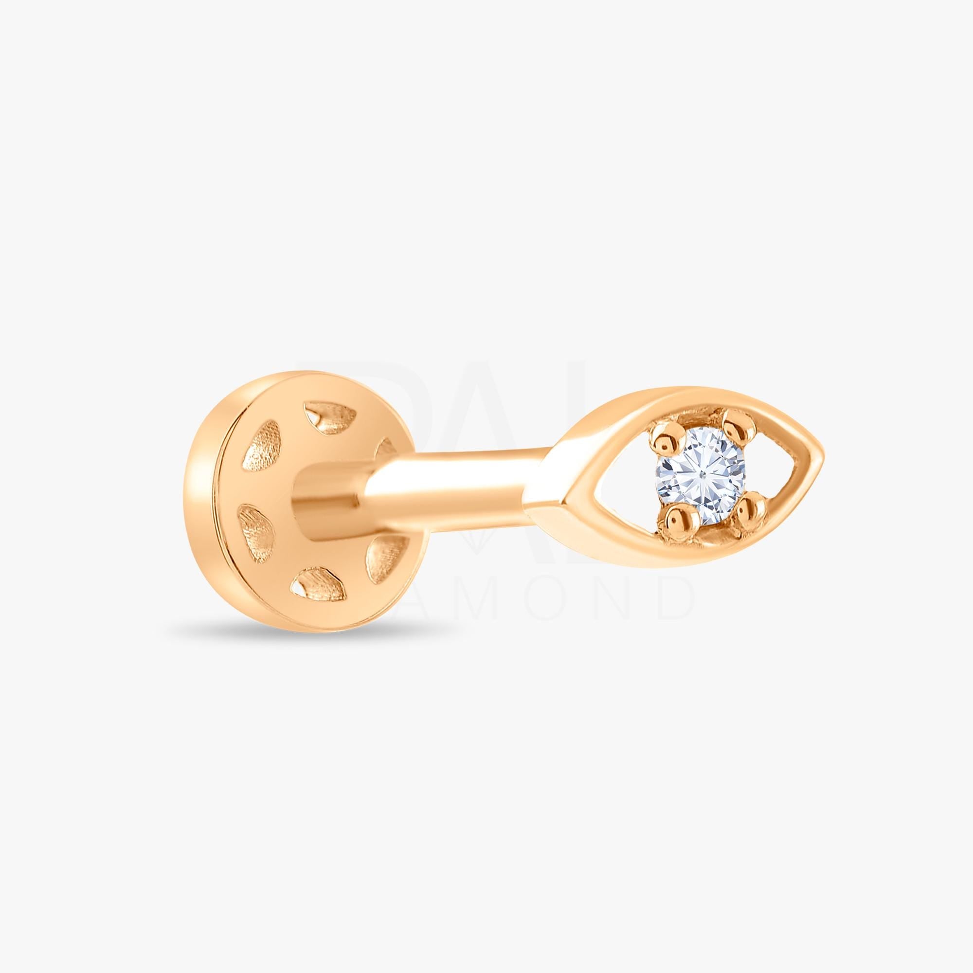 18k Solid Gold Evil Eye Diamond Tragus Cartilage Earring, 14k Minimal Evil Eye Tragus Piercing, Dainty Solitaire Gold Tragus Earrings