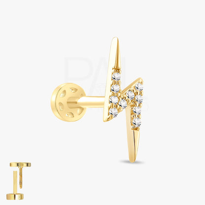 18k Gold Lighting Diamond Tragus Piercing, 14k Solid Gold Natural Diamond Lighting Cartilage Tragus Earrings, Diamond Tragus for Women