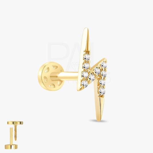 18k Gold Lighting Diamond Tragus Piercing, 14k Solid Gold Natural Diamond Lighting Cartilage Tragus Earrings, Diamond Tragus for Women