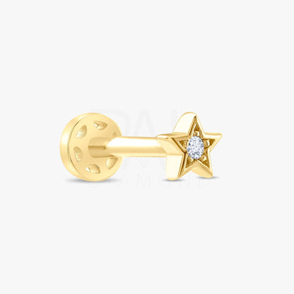 18k Diamond Mini Star Tragus Piercing, 14k Solid Gold Mini Celestial Star Tragus Earrings for Women, Dainty Diamond Star Cartilage Earring