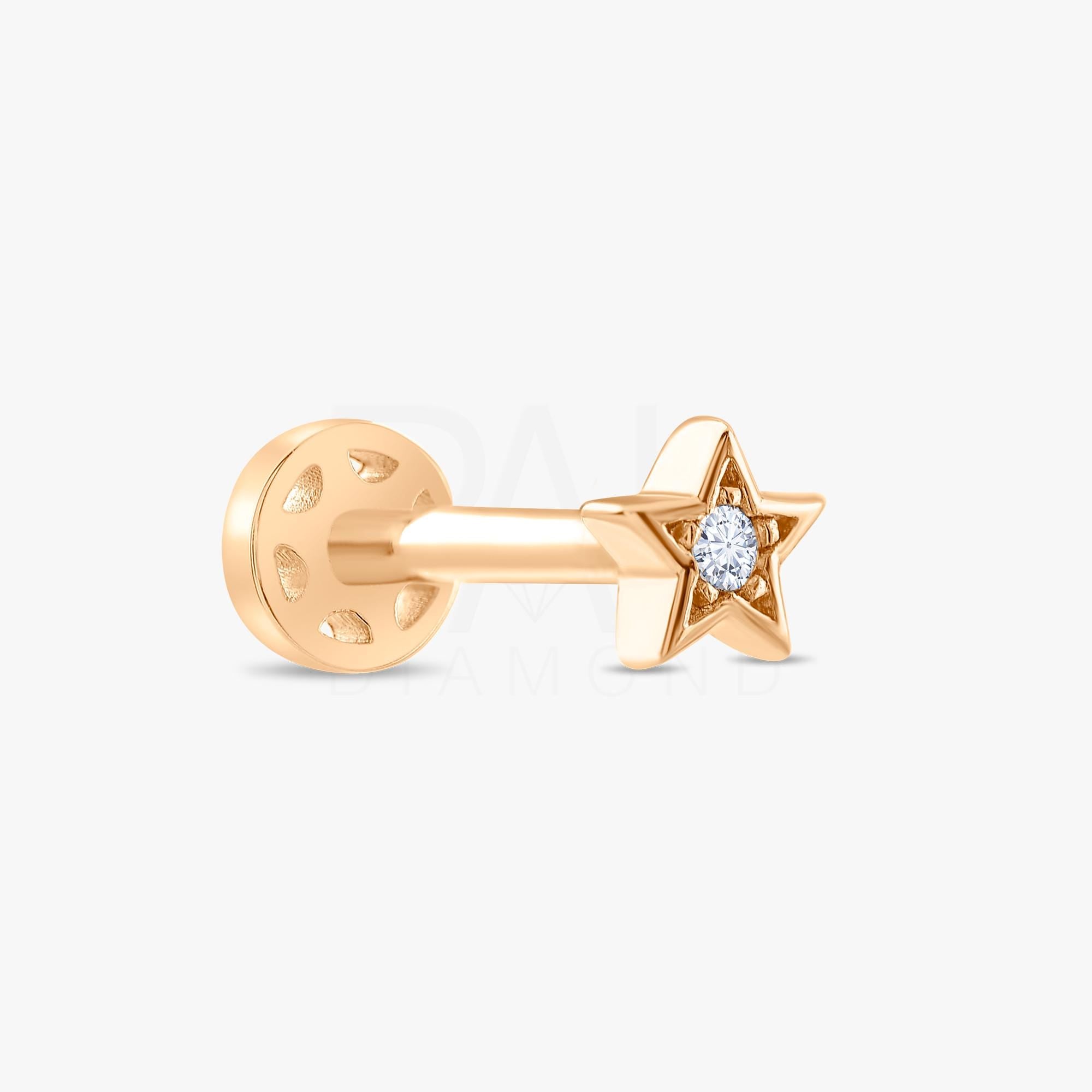 18k Diamond Mini Star Tragus Piercing, 14k Solid Gold Mini Celestial Star Tragus Earrings for Women, Dainty Diamond Star Cartilage Earring