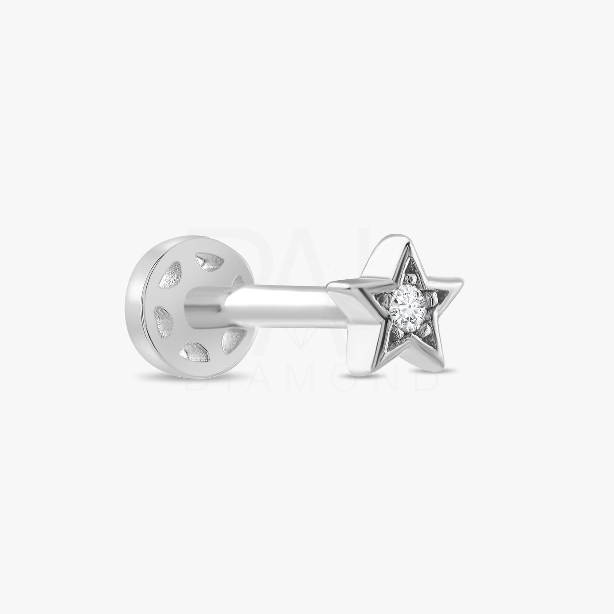 18k Diamond Mini Star Tragus Piercing, 14k Solid Gold Mini Celestial Star Tragus Earrings for Women, Dainty Diamond Star Cartilage Earring