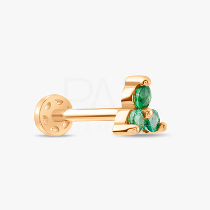 18K Gold Three Stones Natural Emerald Tragus Piercing, 14k Sapphire Cluster Tragus Earrings, Ruby Color Stone Cartilage Tragus Piercing