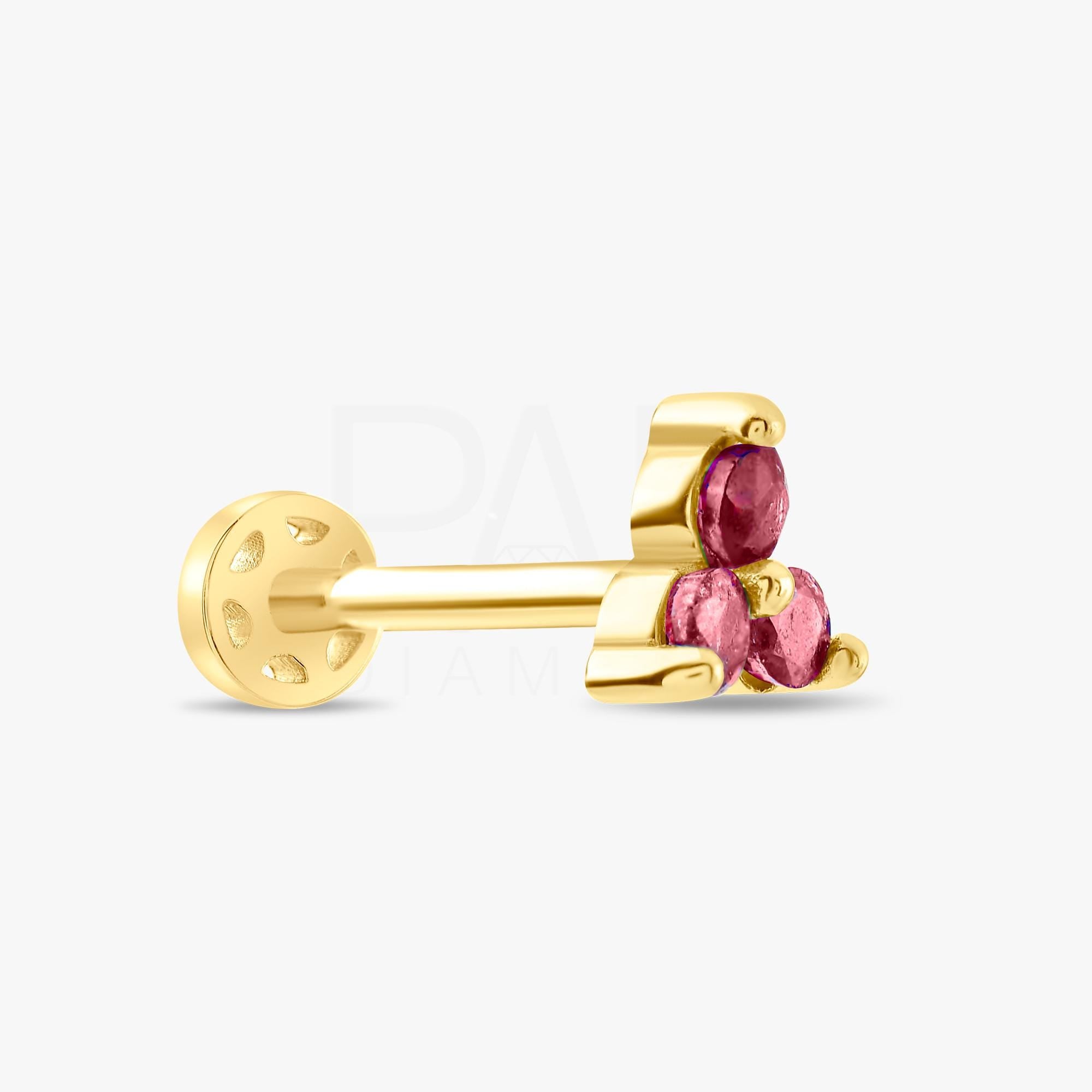 18K Gold Three Stones Natural Emerald Tragus Piercing, 14k Sapphire Cluster Tragus Earrings, Ruby Color Stone Cartilage Tragus Piercing