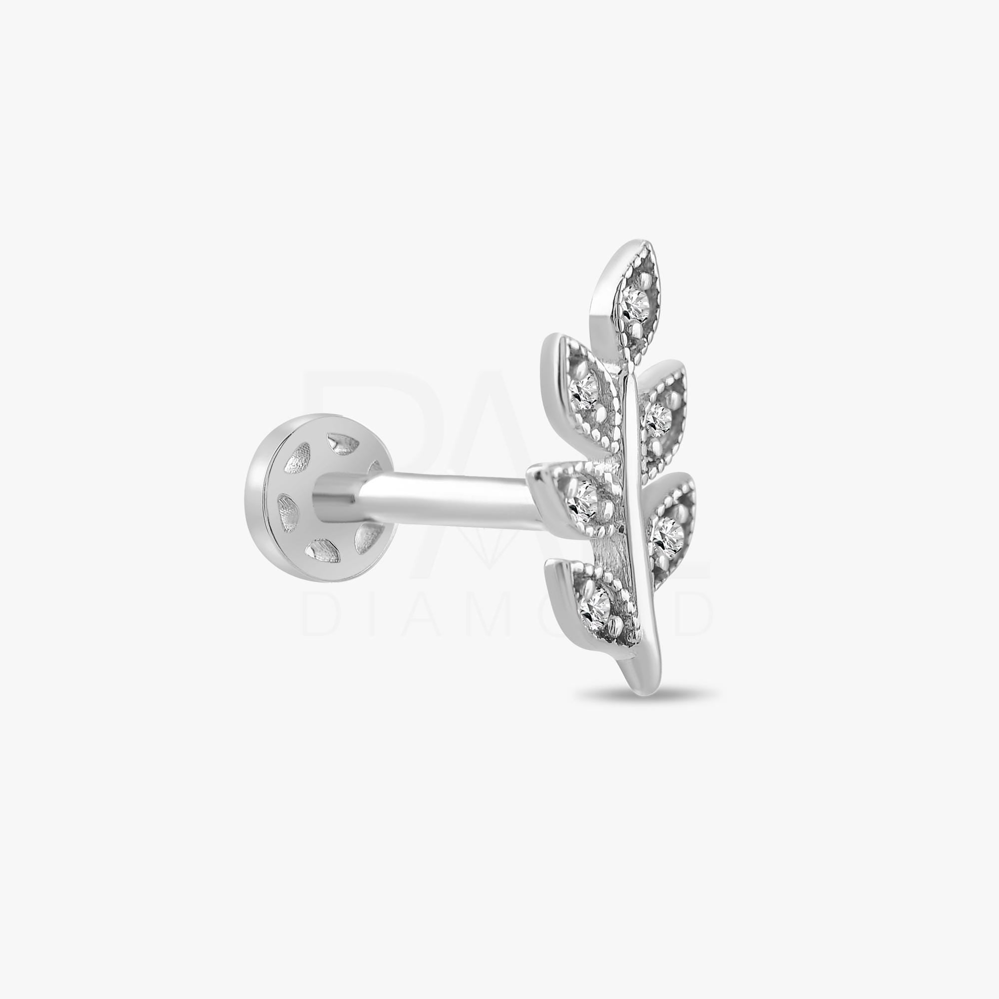 18k Diamond Olive Leaf Tragus Piercing, 14k Gold Dainty Leaf Tragus Earrings, Screw Back Diamond Cartilage Leaf Tragus Piercing for Women