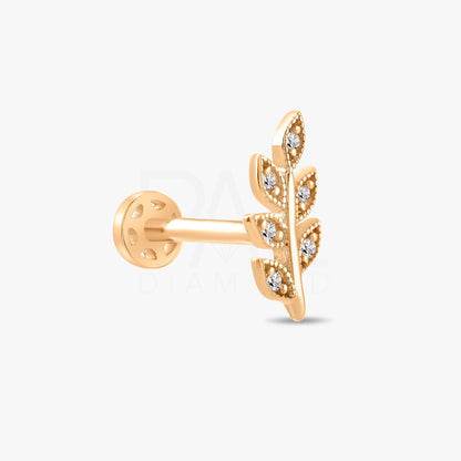18k Diamond Olive Leaf Tragus Piercing, 14k Gold Dainty Leaf Tragus Earrings, Screw Back Diamond Cartilage Leaf Tragus Piercing for Women