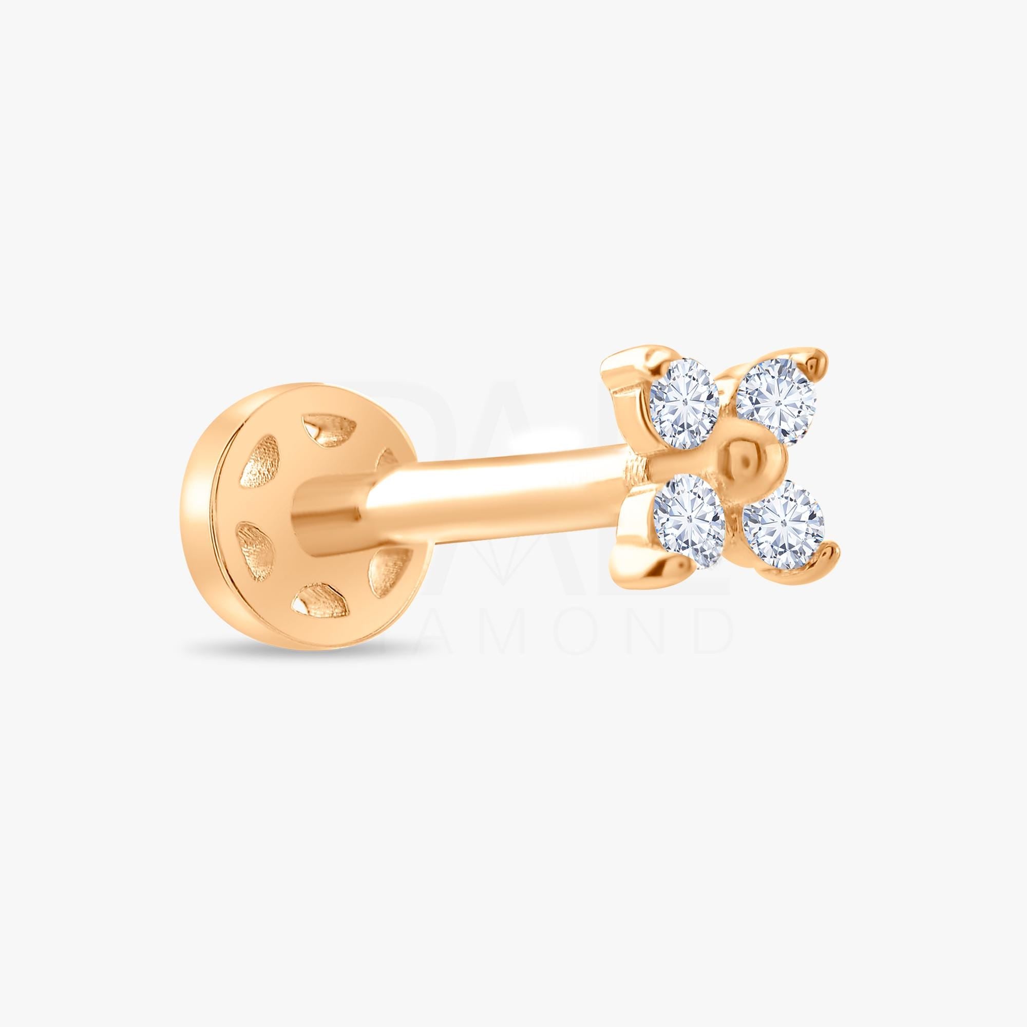 18k Solid Gold Clover Flower Diamond Tragus Earrings, Clover Diamond Tragus Piercing, Screw Back Diamond Flower Earrings, Cartilage Piercing