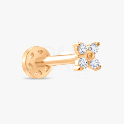 18k Solid Gold Clover Flower Diamond Tragus Earrings, Clover Diamond Tragus Piercing, Screw Back Diamond Flower Earrings, Cartilage Piercing