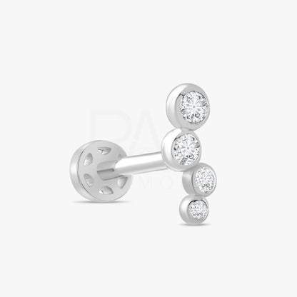 18k Diamond Cartilage Tragus Earrings, 14k Real Gold 4 Stone Diamond Tragus Piercing, Bezel Setting Screw Back Diamond Tragus Piercing.