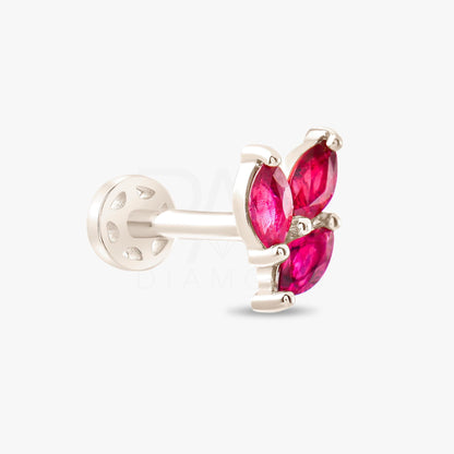 18k Solid Gold Marquise Ruby Tragus Earrings, 14k Ruby Stone Tragus Piercing, Color Stone Gold Tragus Earrings, Cartilage Stud Earrings