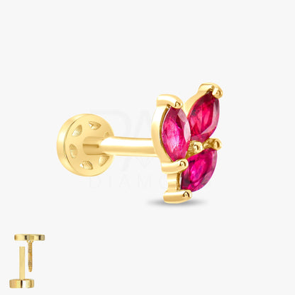 18k Solid Gold Marquise Ruby Tragus Earrings, 14k Ruby Stone Tragus Piercing, Color Stone Gold Tragus Earrings, Cartilage Stud Earrings