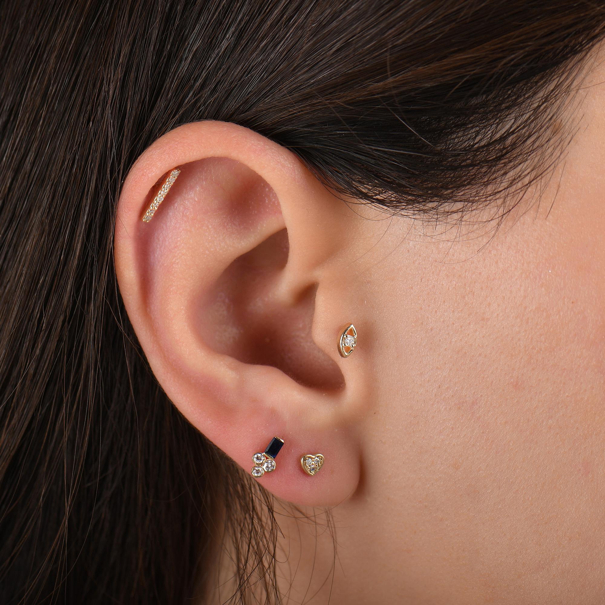 18k Solid Gold Evil Eye Diamond Tragus Cartilage Earring, 14k Minimal Evil Eye Tragus Piercing, Dainty Solitaire Gold Tragus Earrings