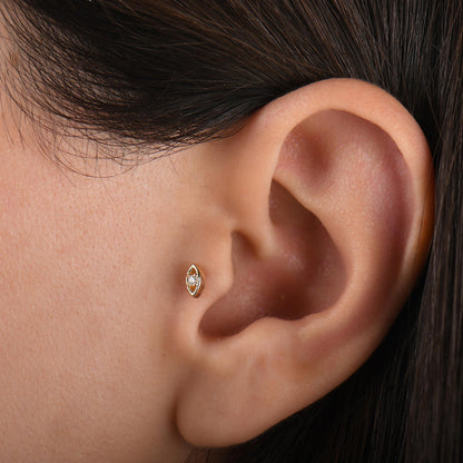 18k Solid Gold Evil Eye Diamond Tragus Cartilage Earring, 14k Minimal Evil Eye Tragus Piercing, Dainty Solitaire Gold Tragus Earrings