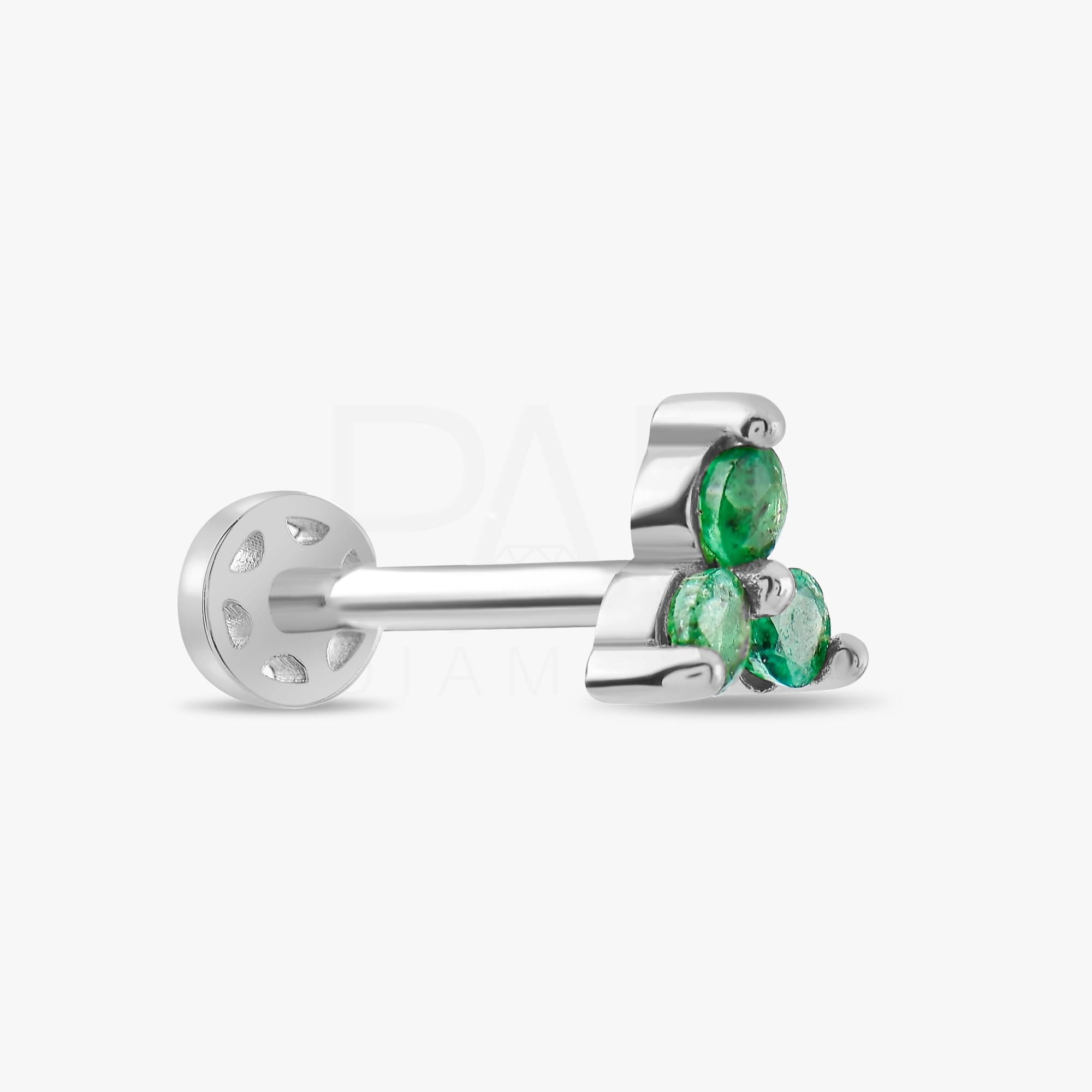 18K Gold Three Stones Natural Emerald Tragus Piercing, 14k Sapphire Cluster Tragus Earrings, Ruby Color Stone Cartilage Tragus Piercing