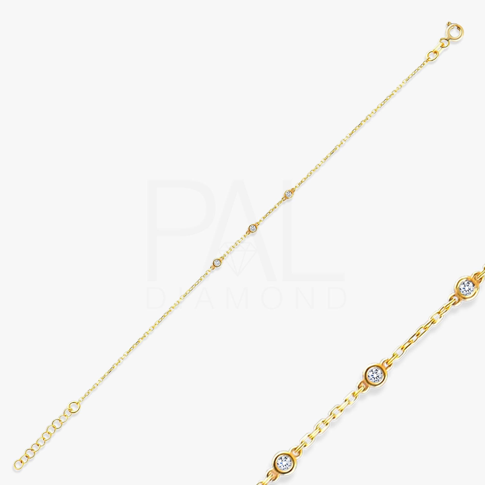 18k Diamond Solitaire Bracelet, 14k Solid Gold Bezel Setting Solitaire Bracelet, Dainty Diamond Layering Bracelet, Gold Adjustable Bracelet